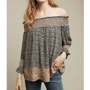Anthropologie Vanessa Virginia Smocked Off Shoulder Bohemian Top XS